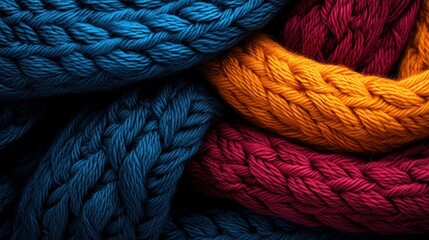Colorful braided yarn textures in vibrant hues