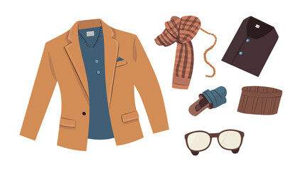Vector Illustration of a Set of Fashion Clothes – Modern Apparel Collection Featuring Casual, Formal, and Trendy Outfits for Clothing Design, Style Inspiration, and Creative Projects