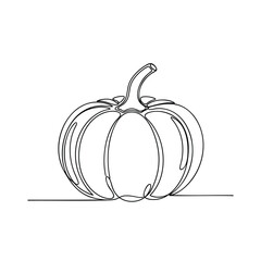Continuous one line drawing of a pumpkin vegetable with a curved stem minimalist art style.