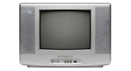 Early 2000s Silver CRT Television on White Background, Retro TV Flat Screen Style. vintage television, retro tv monitor frame, analog screen, old school design. Clipping path.