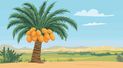 Detailed Colorful Vector Palm Trees in Desert – Vibrant Tropical Landscape Illustration with Exotic Oasis, Sand Dunes, and Nature Elements for Creative Design Projects