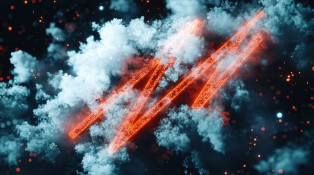 Ethereal red lightning bolts amidst a cosmic cloudscape of digital artistry and creative design - Powered by Adobe