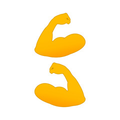 Illustration vector graphic of yellow biceps emoji gesture. Muscle emoticon isolated on white.