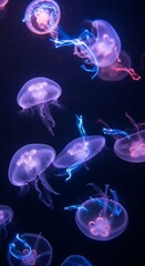 Captivating congregation of jellyfish, luminous aquatic ballet in deep ocean