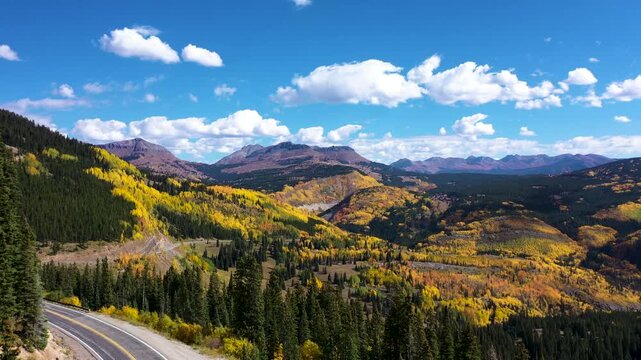 Aerial of Colorado&rsquo;s Million Dollar Highway in Peak Fall Season