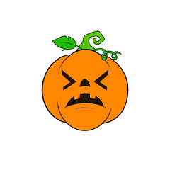 Orange jack o lantern pumpkin with a down turned mouth and v shaped eyes Halloween October fall clip art