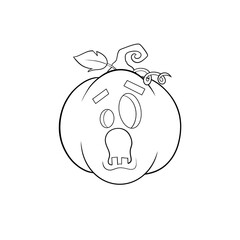 Shocked Jack o lantern pumpkin with mouth open wide clip art hand drawn black and white