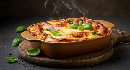 Lasagna dish ready to serve