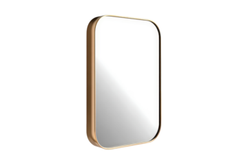 Elegant rectangular mirror with rounded corners and a golden frame.