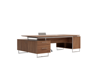Modern wooden executive office desk with storage drawers isolated.