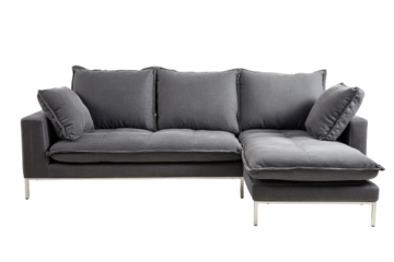 Modern grey sectional sofa with chaise lounge isolated on white.
