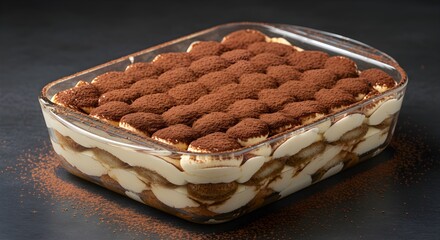 Tiramisu dessert in glass dish