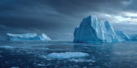 Towering Icebergs in a Stormy Arctic Ocean