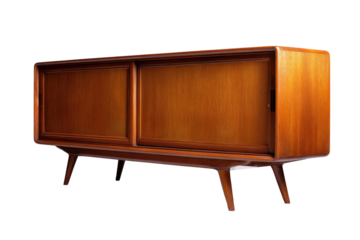 Vintage mid century modern wooden sideboard isolated on white.