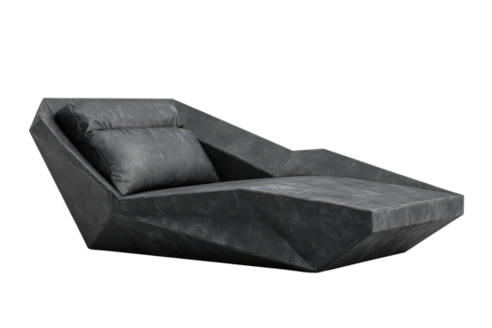 Modern geometric black chaise lounge isolated on white background.