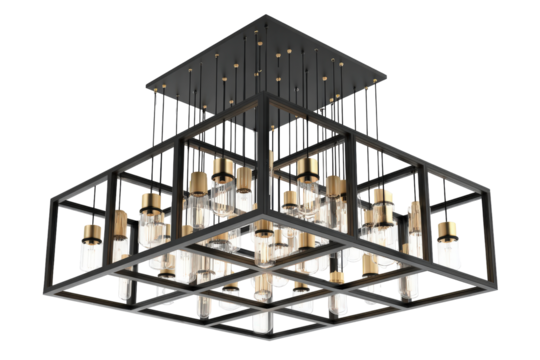 Large modern square chandelier with black metal frame. - Powered by Adobe