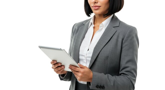 Professional Woman Using Digital Tablet in Business Attire