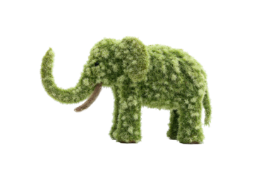 Green topiary elephant figurine covered in moss.