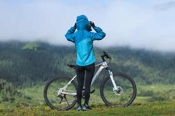 Riding mountain bike in the beautiful mountains
