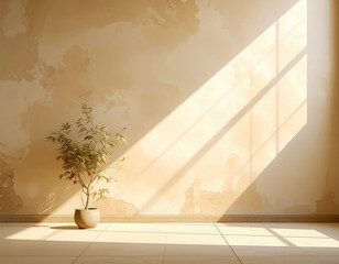 empty wall beige brown colour with shadow background