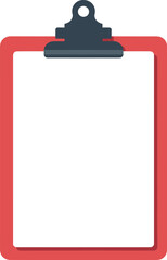 Clipboard, paper, blank, red, office, school, supply, minimal, flat, design, document, writing, note, stationery, isolated, white, top, clip, vector, illustration