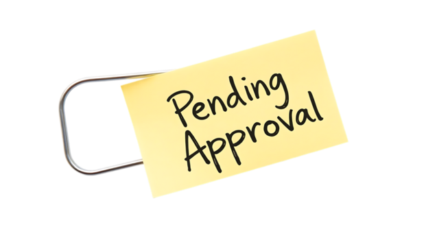 "Pending Approval Sticky Note with Paperclip  - Powered by Adobe