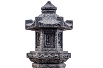 Traditional Japanese stone garden lantern isolated on white background.