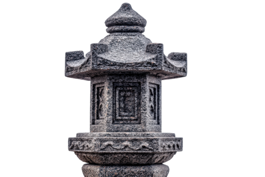 Traditional Japanese stone garden lantern isolated on white background.