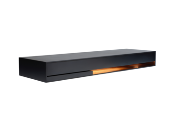 Sleek black rectangular electronic device with an orange glowing light.