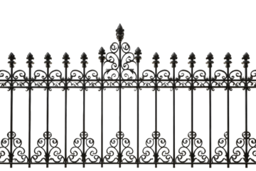 Ornate black wrought iron fence with decorative finials.
