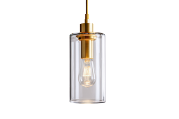 Modern cylindrical glass pendant light with brass fitting.