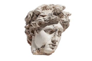 Ancient weathered marble head of a classical statue.