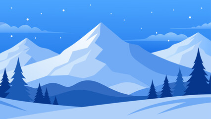Winter landscape with snowy mountains view
