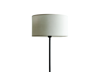 Minimalist black floor lamp with a cylindrical white shade.