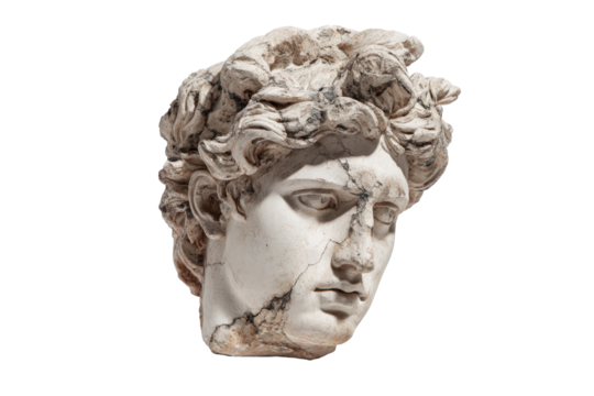 Ancient weathered marble head of a classical statue.