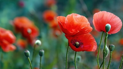 Obraz premium Vibrant Red Poppies in a Field