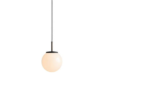 Modern spherical glass pendant light hanging on a white background.