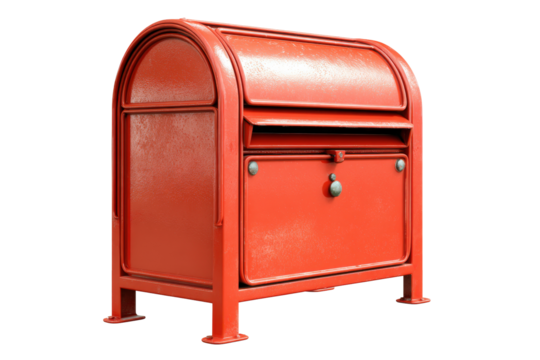 Vintage style red public mailbox for letters and mail.