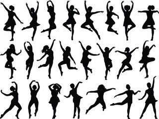 Ballet dancer silhouette vector, female ballet poses illustration, graceful dance movement clipart, ballet performance art design, elegant dancers flat vector illustration
