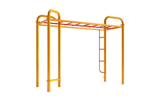 Yellow metal monkey bars for a childrens playground.