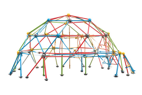 Colorful geodesic dome climbing frame for a kids playground.