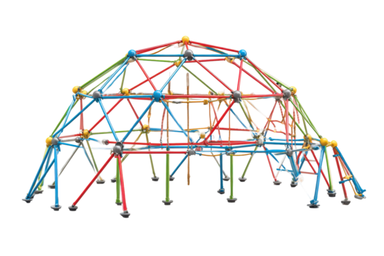 Colorful geodesic dome climbing frame for a kids playground.