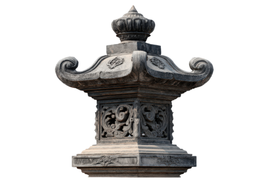 Traditional Japanese Toro Stone Lantern with Intricate Carvings.