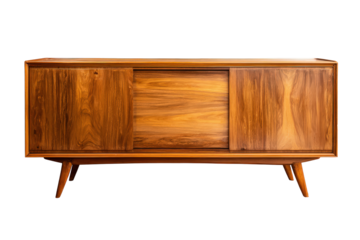 Vintage mid century modern wooden sideboard cabinet isolated.