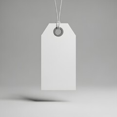 Blank white paper price tag mockup hanging on a string.