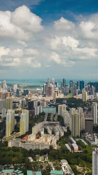sunny day singapore cityscape bay aerial topdown vertical panorama 4k timelapse