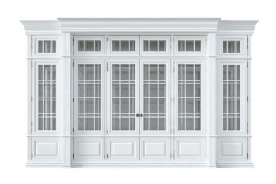 Elegant white classical window and door facade isolated on white. - Powered by Adobe