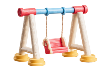A colorful plastic miniature toy swing set for children.