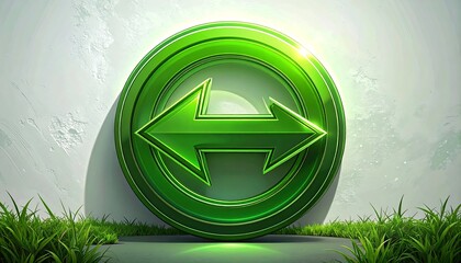 Green circular symbol with double arrow