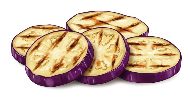 Sliced Grilled Eggplant Rings on White Background